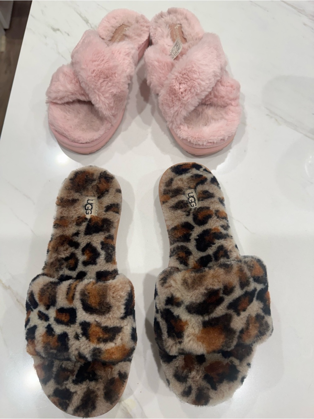 UGG Pink Crisscross Shearling Slides & Leopard Print Shearling Slides
